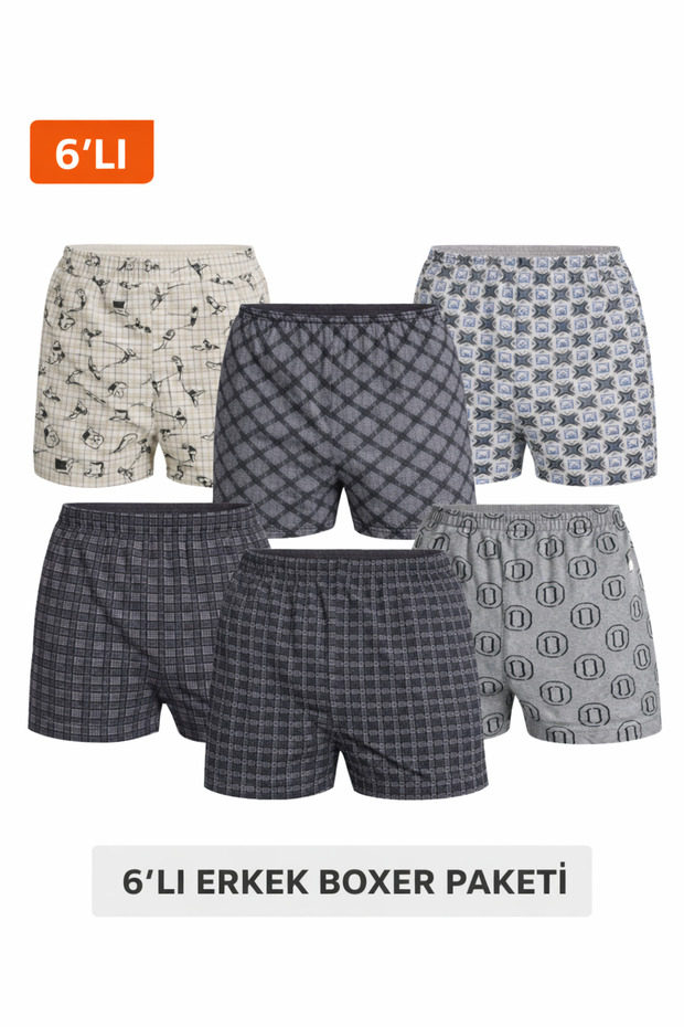 Akr Men's Patterned 6-Piece Pack of Cotton Printed Boxers