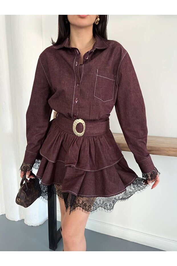 Denim Kemerli Premium Elbise - 2