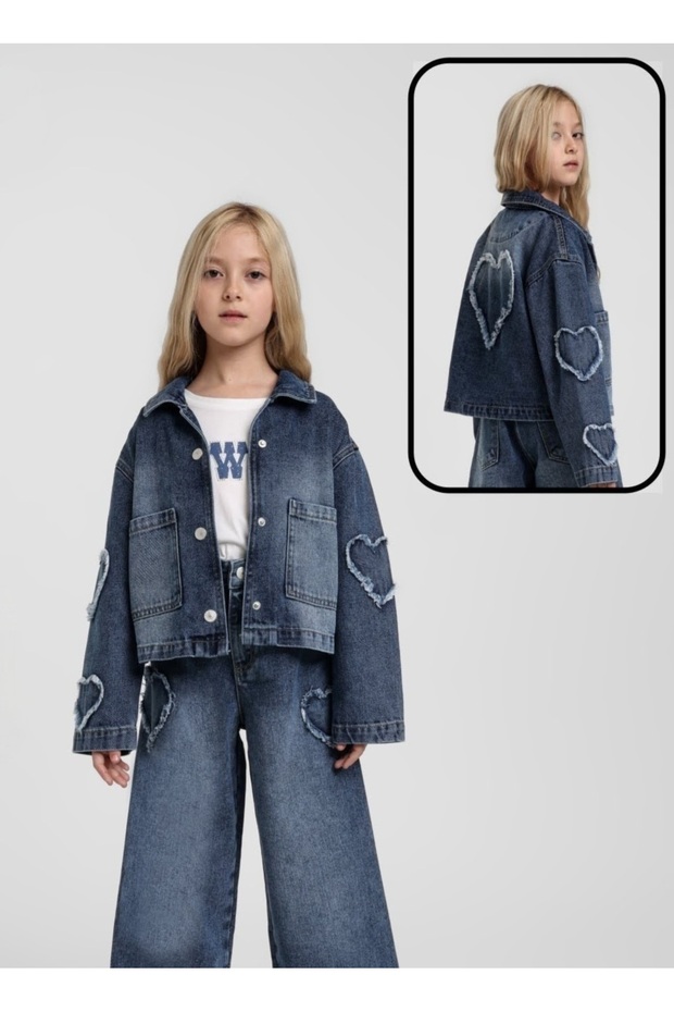 Denim Coat with Heart Detail