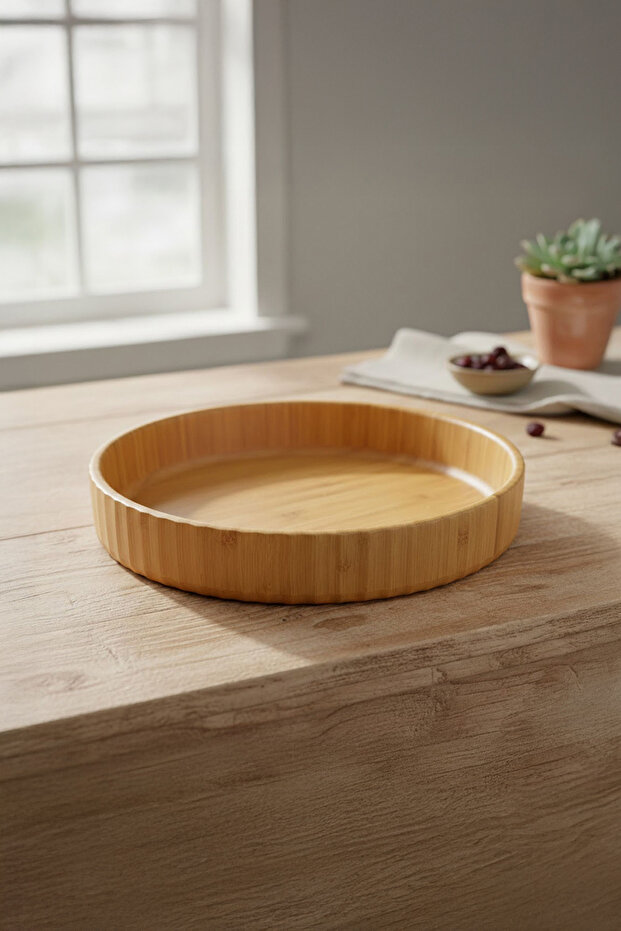 Bamboo Round Presentation Plate Tray Natural Wooden Serving Plate 21 cm