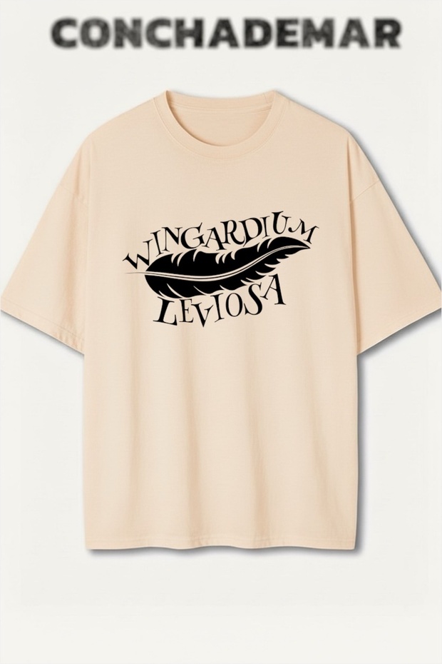 Wingardium Leviosa مطبوع تي شيرت بريميوم كبير الحجم مكون من قطن قطع