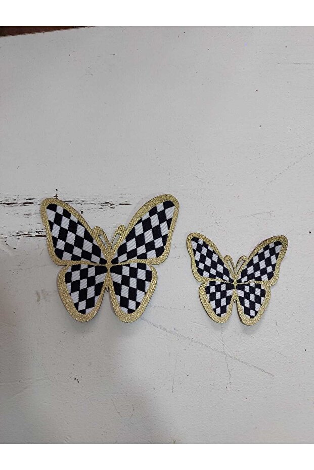 Checkered Glittery Ribbon Butterfly Bow Set, Textile, Door Decoration, Decor, Gift, Artificial Flower