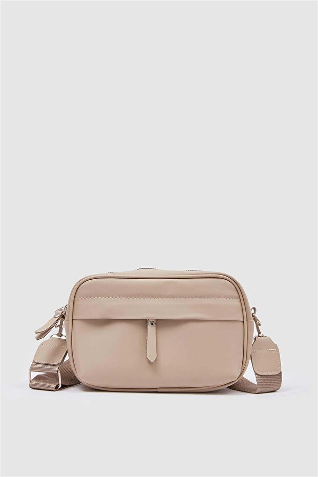 Women's Beige Satin Fabric Crisscross Straps Shoulder Bag