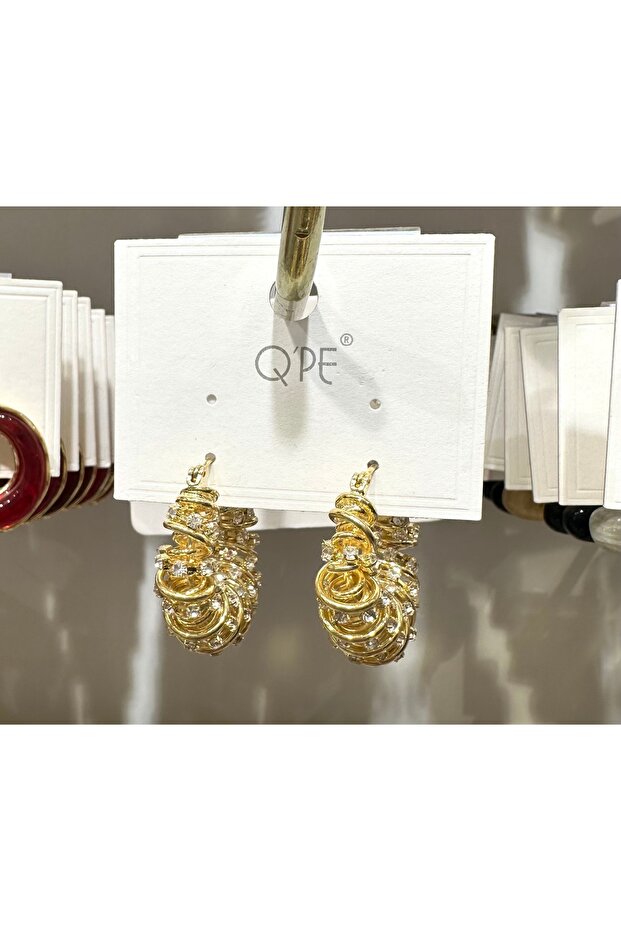 Qpe Stainless Steel Zircon Stone Spiral Hoop Earrings