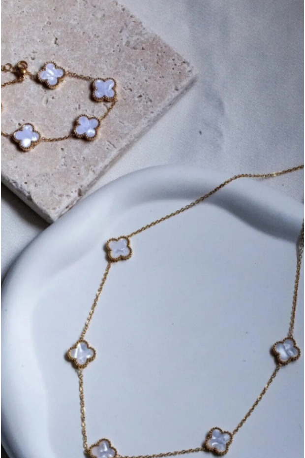 Çelik Yonca Figürlü Kolye Bileklik Seti - 3