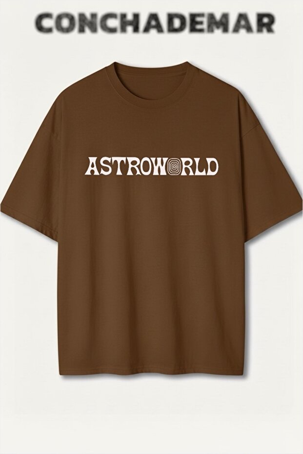 تي شيرت Astroworld مطبوع Premium كبير الحجم مكون من قطن قطع