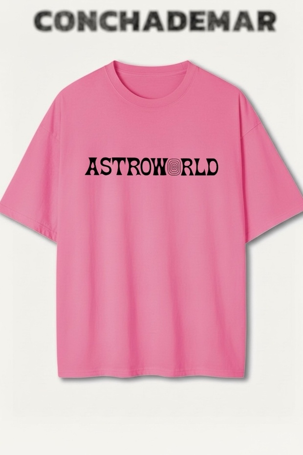 تي شيرت Astroworld مطبوع Premium كبير الحجم مكون من قطن قطع