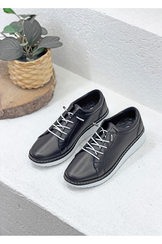 25150012Y Genuine Leather with Rubber Laces Leather Topedi̇k Daily Shoes for Women