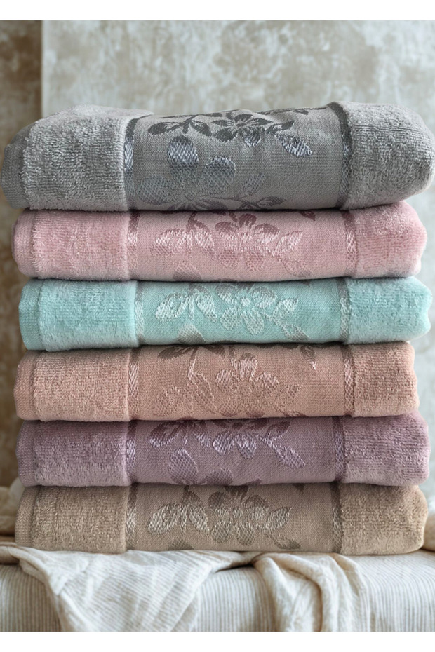 Miosse 6-Color 6-Piece Jacquard Cotton Piece Towel Set - 50X90 cm Luxury Embroidered Hand and Face Towels