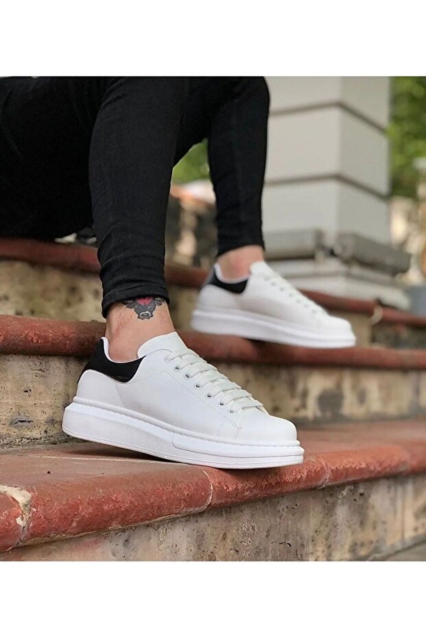 Men's Leather High-Sole Stitched Sports Shoes Sneakers