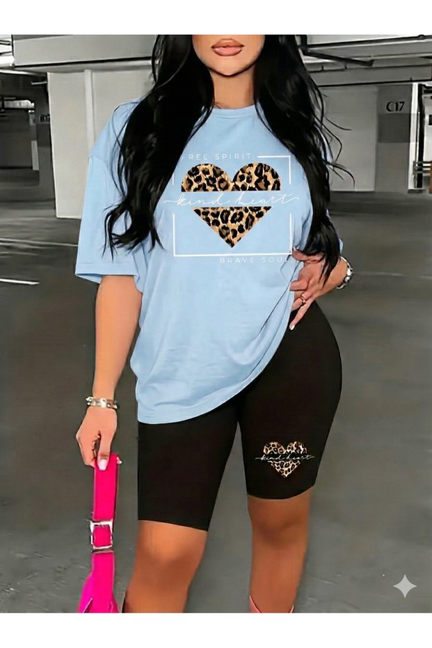 Women's Free Spirit Printed Oversized T-Shirt Leggings Set Loose Combination Boyfriend