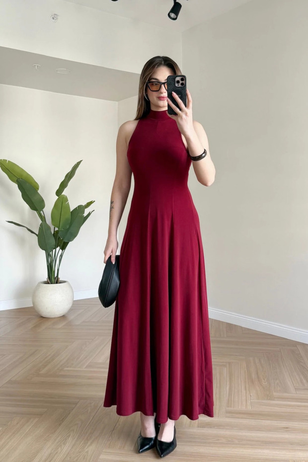 Rochie lungă elegantă Zero Sleeve guler ridicat lejer - 1