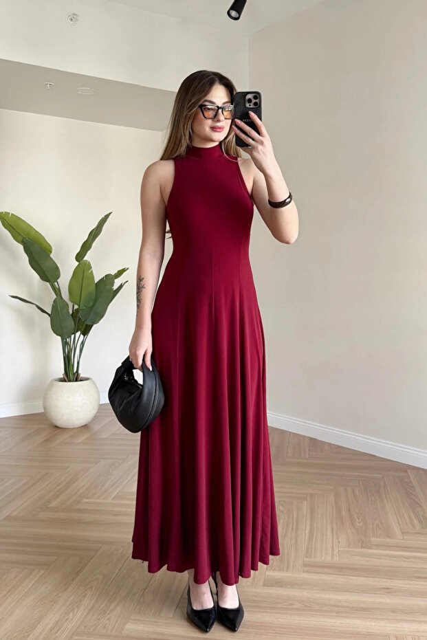Rochie lungă elegantă Zero Sleeve guler ridicat lejer - 3