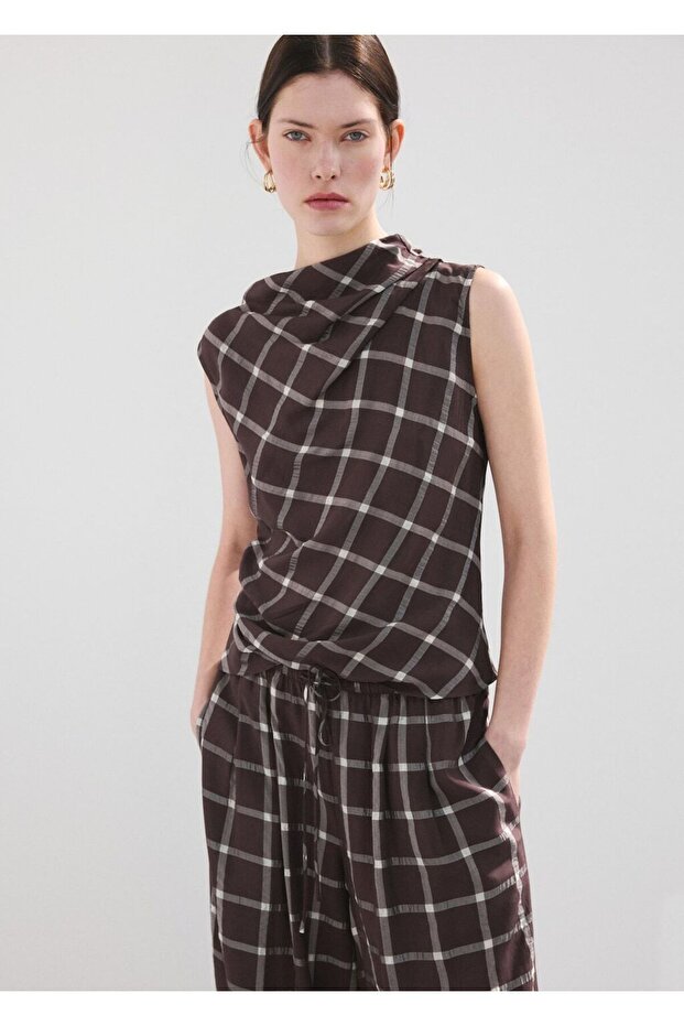 Drape yaka dar kesim bluz - 1