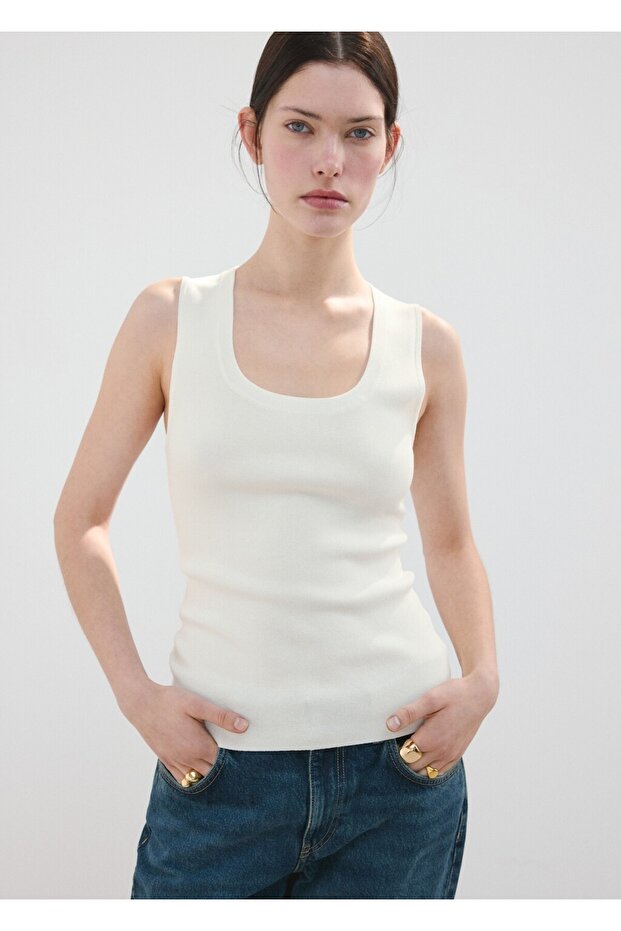 Pamuklu keten triko bluz - 1