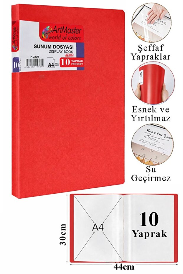 ملف عرض تقديمي أحمر، 10 أكياس، ملف كتالوج مع 10 أكياس، ملف بلاستيكي ذاتي التجميع، 10 أكياس