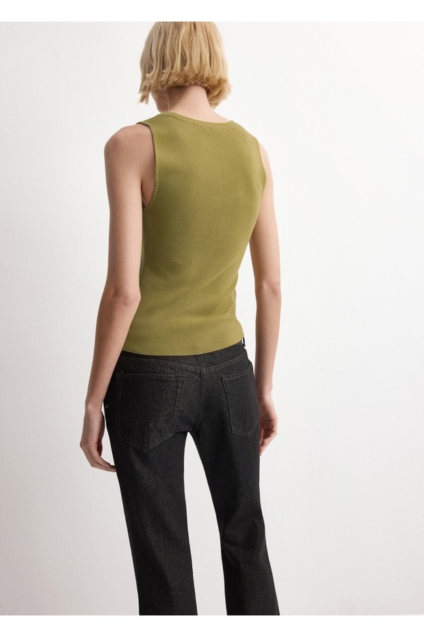 Pamuklu keten triko bluz - 4