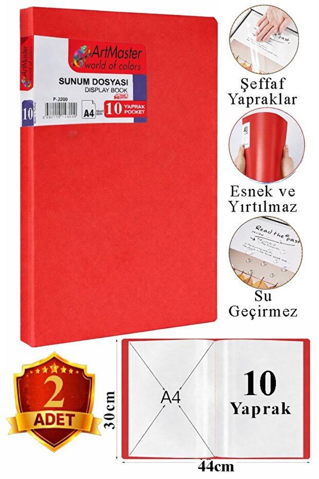 ملف عرض تقديمي أحمر، 10 أكياس، 2 قطعة، ملف كتالوج مع أكياس، 10 أكياس بلاستيكية ذاتية التعبئة