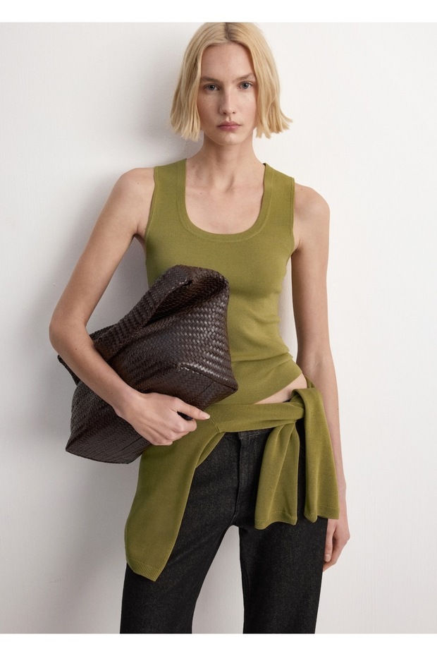 Pamuklu keten triko bluz - 1