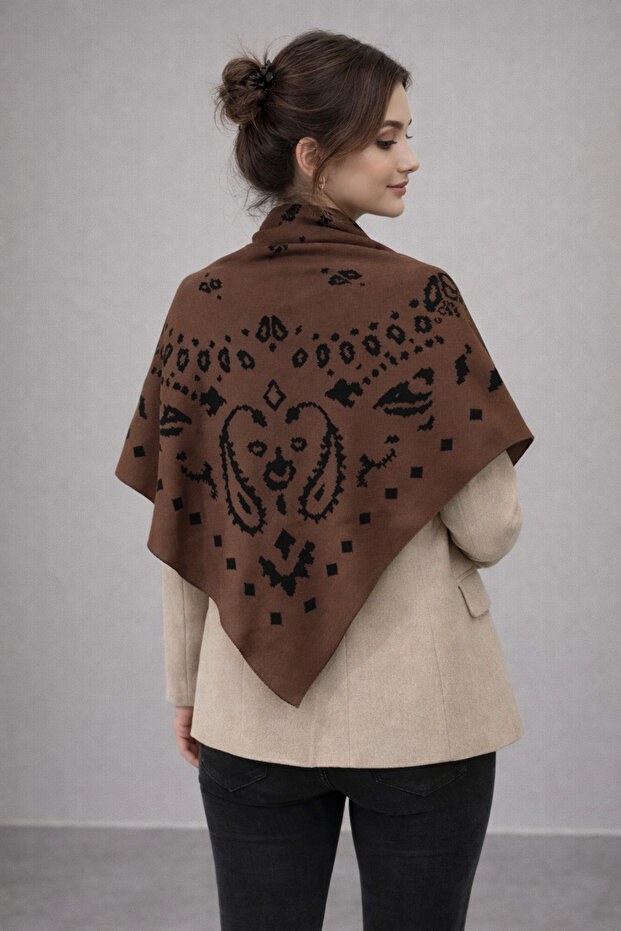 شال مثلث منسوج منقوش ذو وجهين - 2