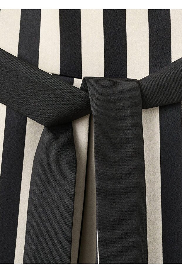 Kemerli çizgili elbise - 6