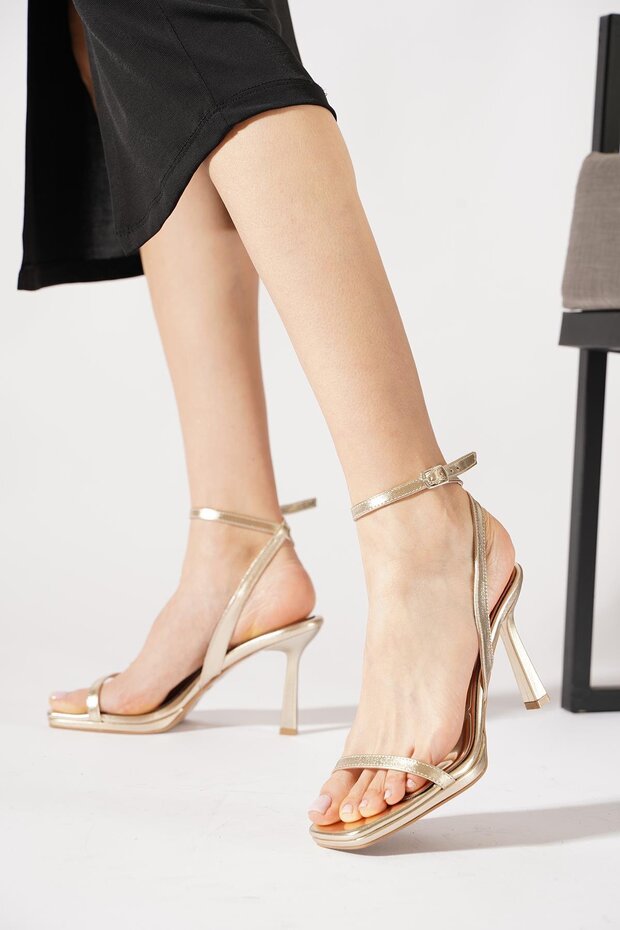 Sarimes thin single strap back a With Scarf women's t Heeled Shoes gold skin