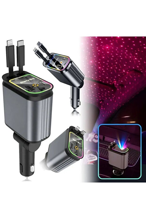 4-in-1 Starry Sky Fast Car Charger with Retractable Cables