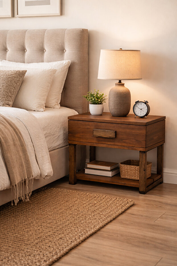 Rustik Ceviz Ahşap Komodin - 2