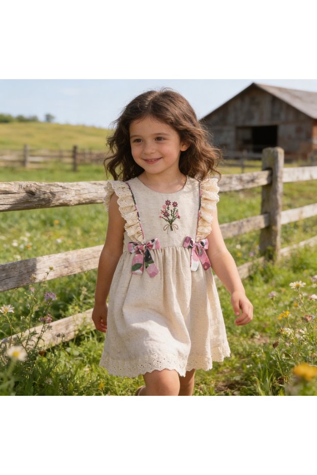 Linen Girls' Embroidered Dress