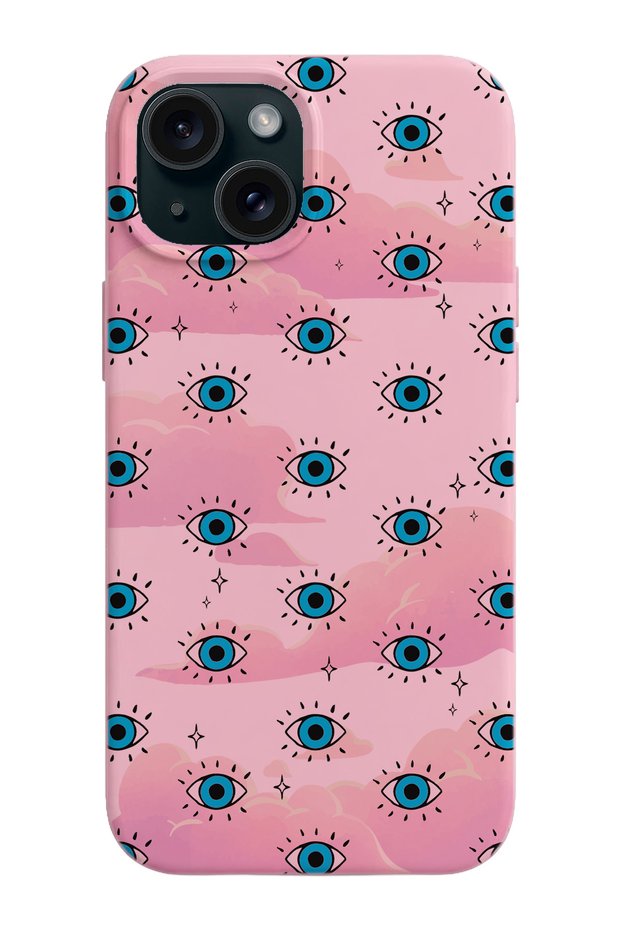 iPhone 14/13 Compatible Evil Eyes Patterned Inner Microfiber Outer Tpu E Stretchy Silicone Phone Case
