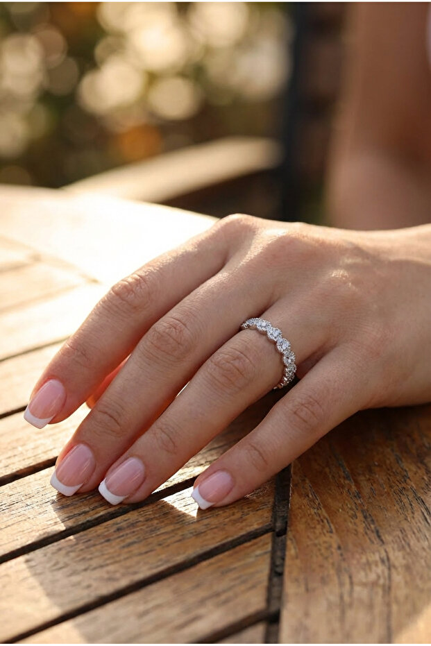 Row Flower Model Silver Color Zircon Stone Women's Ring