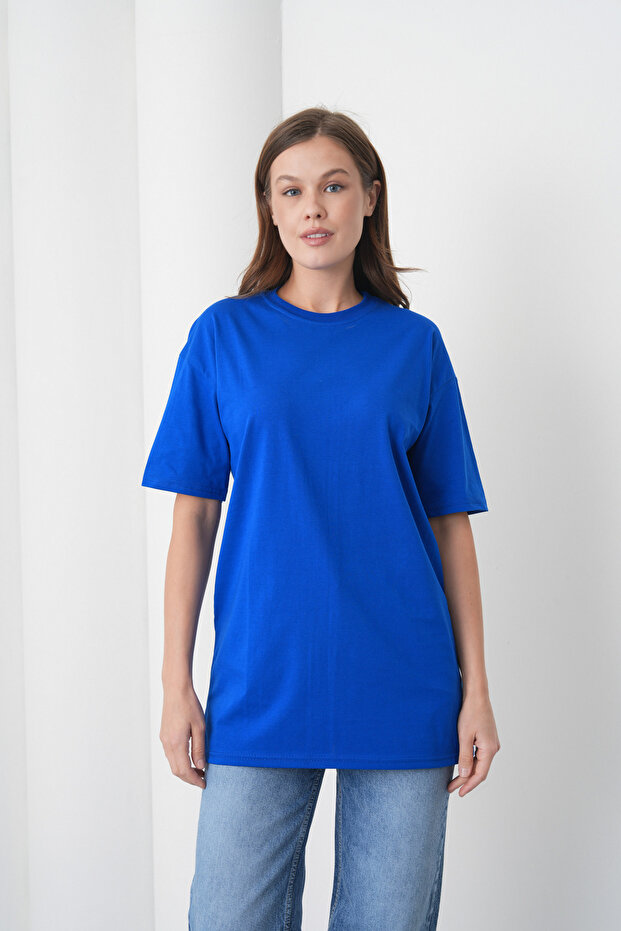 Acacia Women's 100% Cotton Cobalt Blue Basic Round Neck T-Shirt