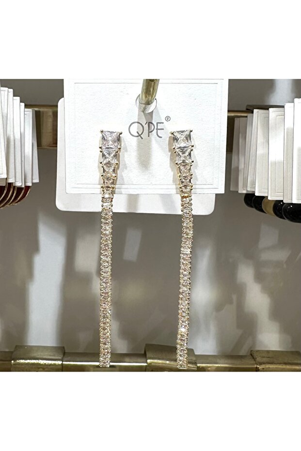Qpe Vip Stainless Steel Zircon Stone Baguette Waterway Earrings
