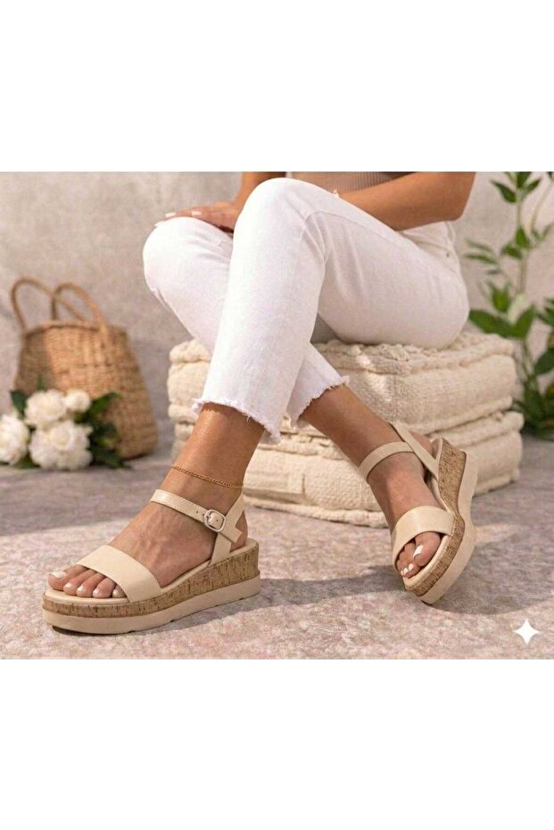 Beige Single Strap Women's Daily Shoes Sandals -1030