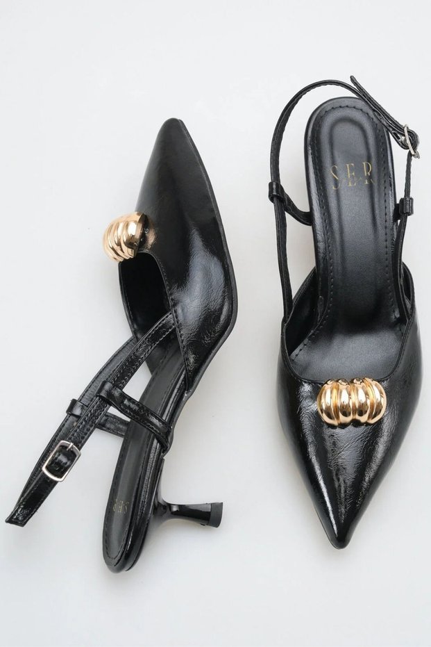 Heeled Women's Shoes - 5 cm Stiletto Heel U Pointed Toe Women's Stiletto Shoes Black Yanki
