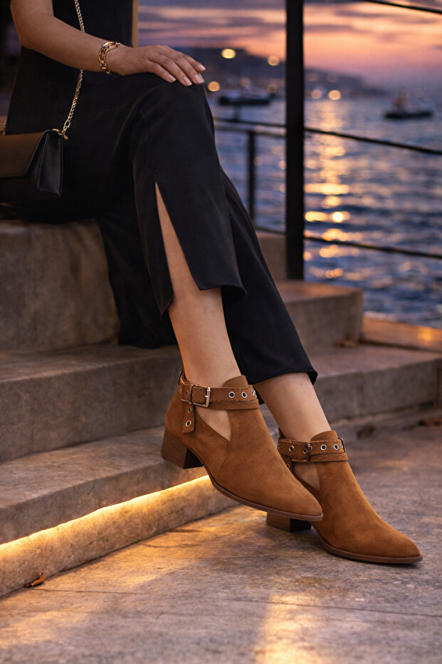 Vera Women's Suede Shoes Buckled Ankle Strap Back Zipper Daily Comfortable Short Heeled Boots