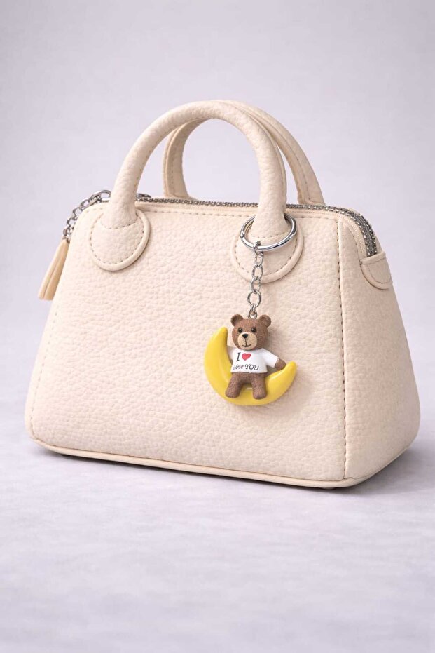 🎀 🐻 🌙 Cute Bear Metal Chain Keychain Charm – Bag and Key Accessory