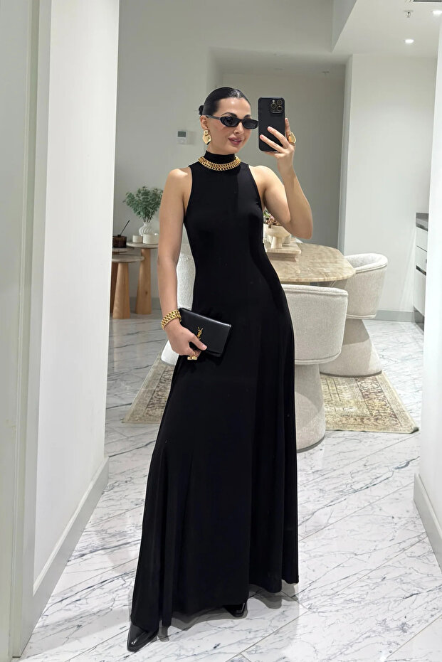 Rochie lungă Zero Sleeve guler ridicat lejer - 3