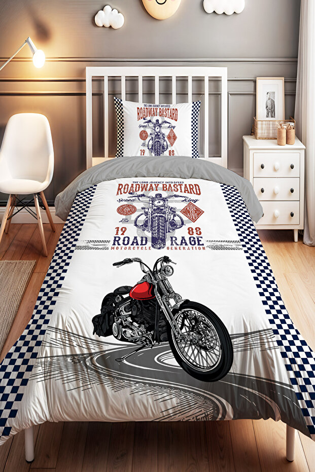 Road Warrior Motor Patterned Single Baby Kids Bedding Set