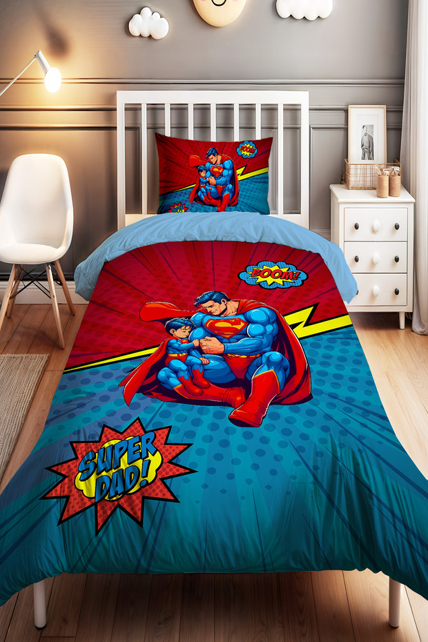 Super Dad Love Patterned Single Baby Kids Bedding Set