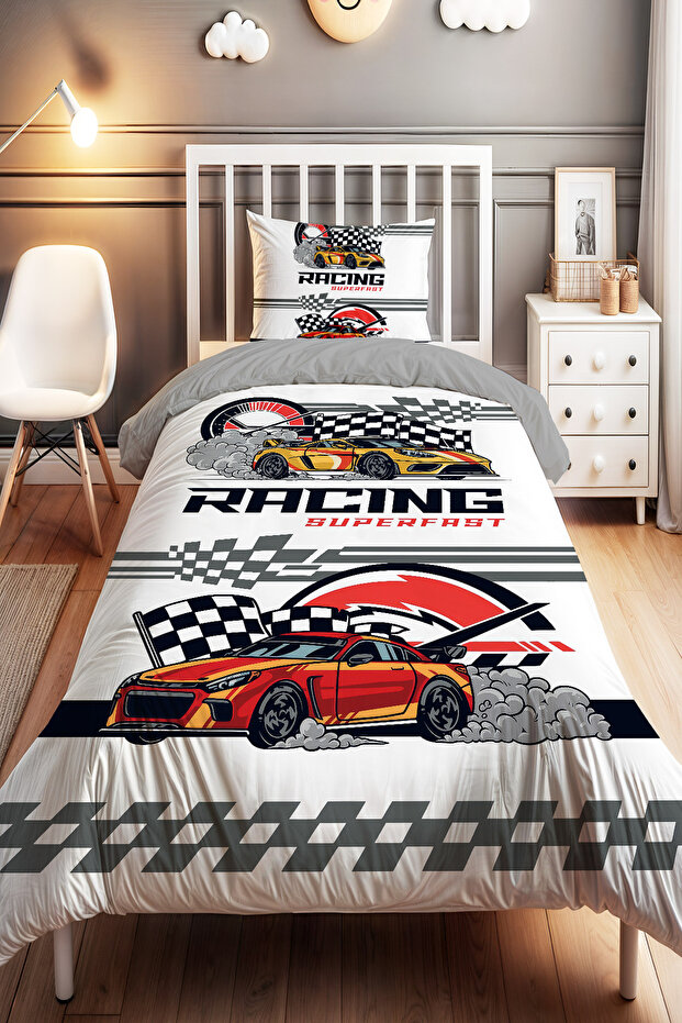 Speed Passion Patterned Single Baby Kids Bedding Set