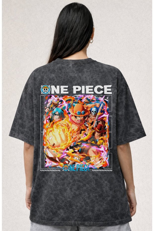 Monkey D. Luffy One Piece Characters Anime Printed Unisex Oversized Vintage Washed T-Shirt