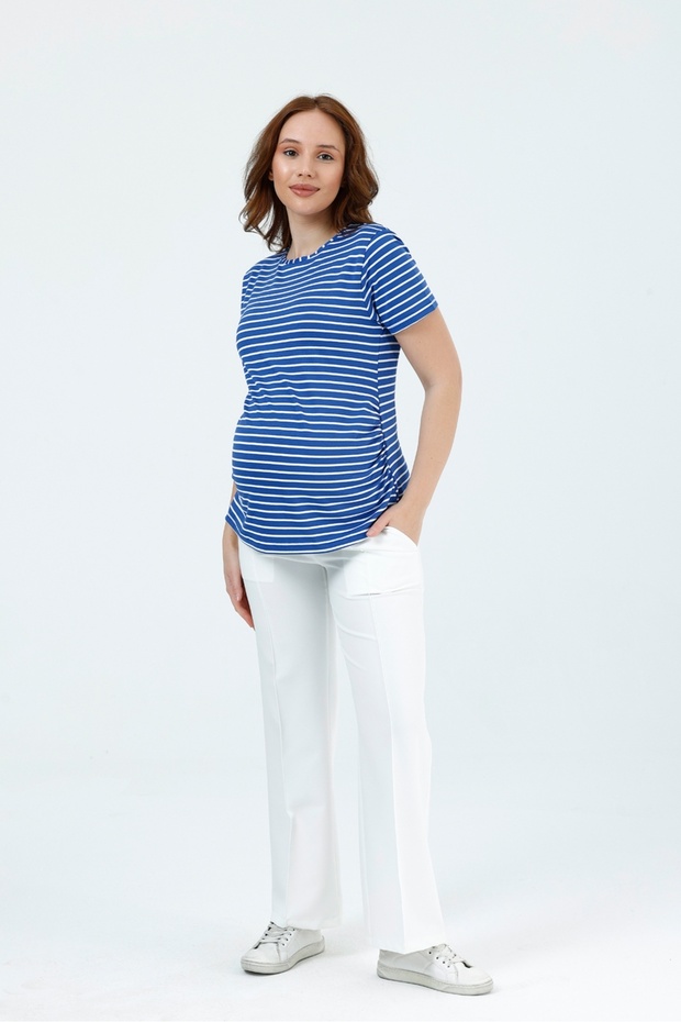 Maternity Short Sleeve Striped Pattern T-Shirt, Lycra Pieces of Viscose Fabric