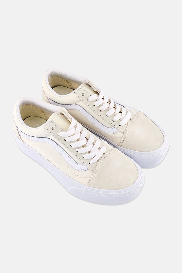 Women Old Skool Stackfo Lace Up Skateboarding Shoes, Beige - 4