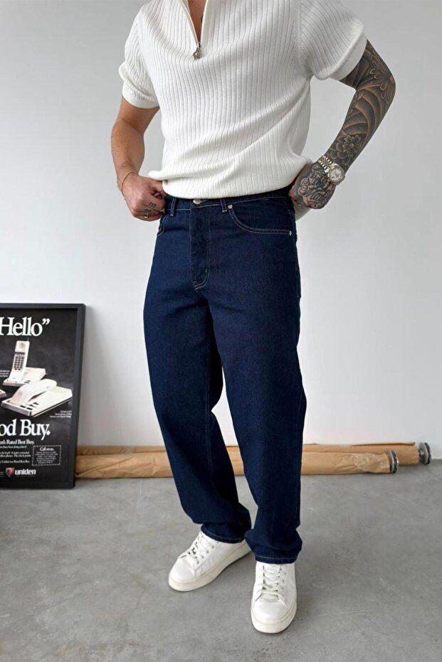 بنطلون أساسي عادي باللون الأزرق الداكن - 1