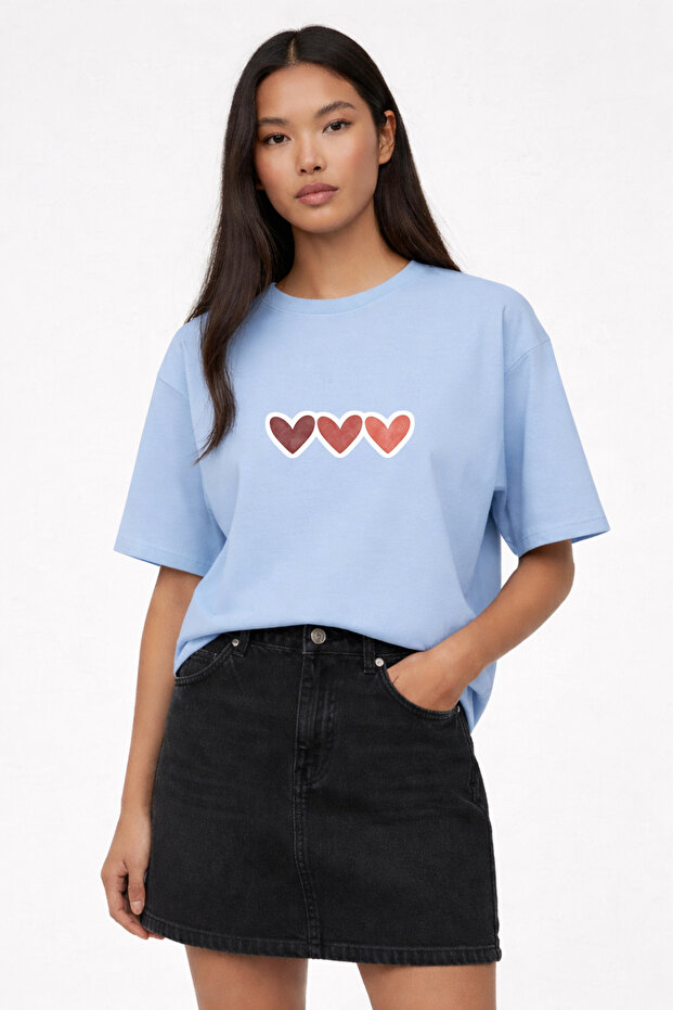 تي شيرت كبير الحجم T-PASTEL HEARTS مطبوع 100% قطن مريح وذو مقاس مريح