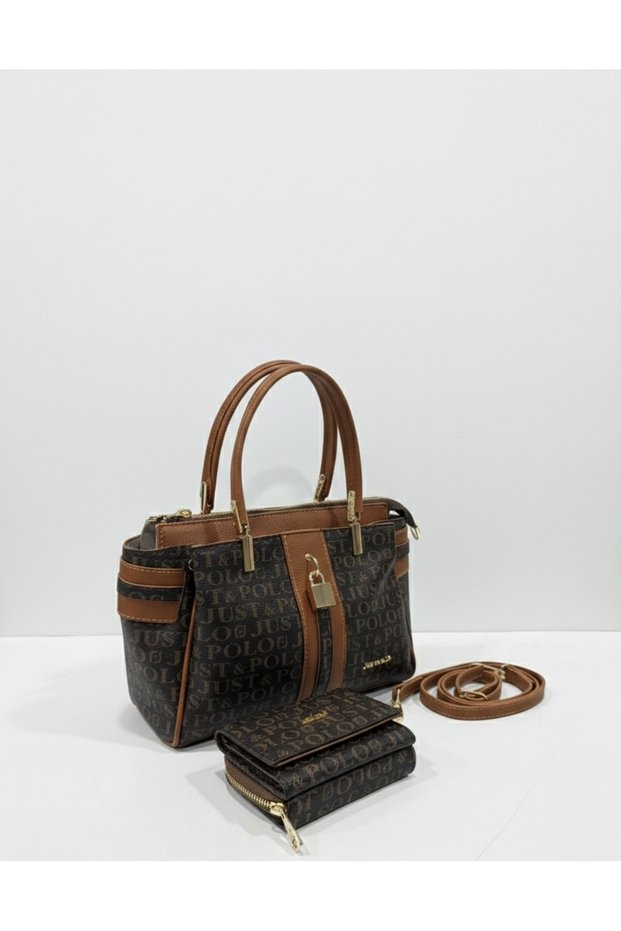 Luxury Design Luxury Hand & Shoulder Bag with Gold Detail, Special Design Bag and Matching Wallet 22X28 cm