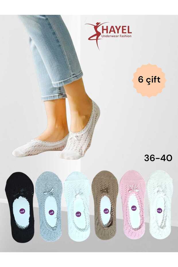 6Pairs Black Ecru Pink White Gray Brown Color Iwomen's Mesh Lace L Patterned Ballet Flats Socks Cotton Pcs Stretch Fabric