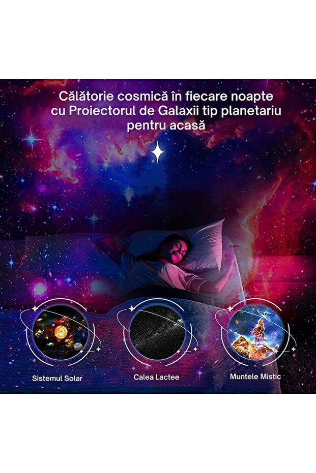 LED Projector with Stars and Galaxies - 360° Rotating, 12 Projection Discs, Adjustable Focus, Timer - 2