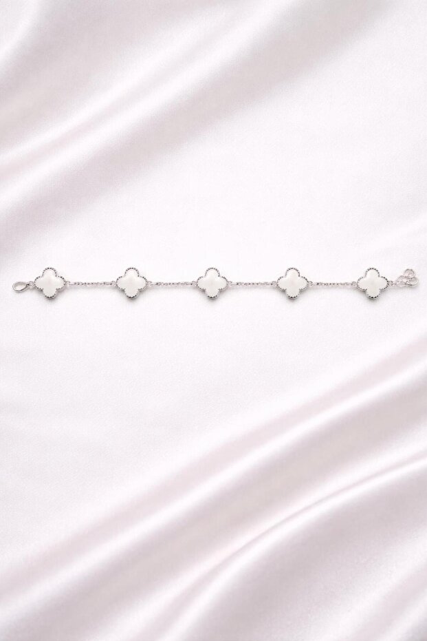 Beyaz Çelik Yonca Bileklik - 2